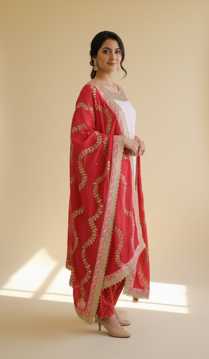 Blush Pink & Ruby Red Patiala Set