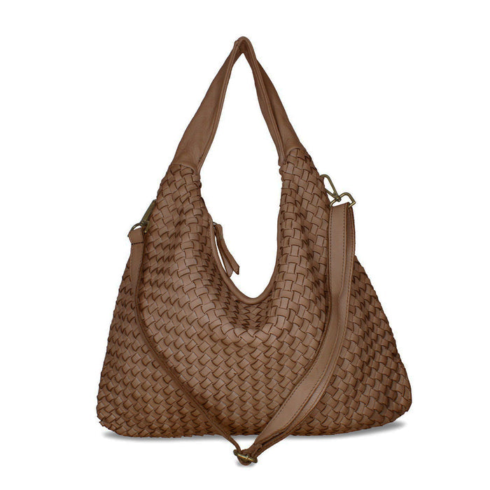 Blythe: Taupe Weave Leather Bags Sole Bliss Taupe Weave Leather