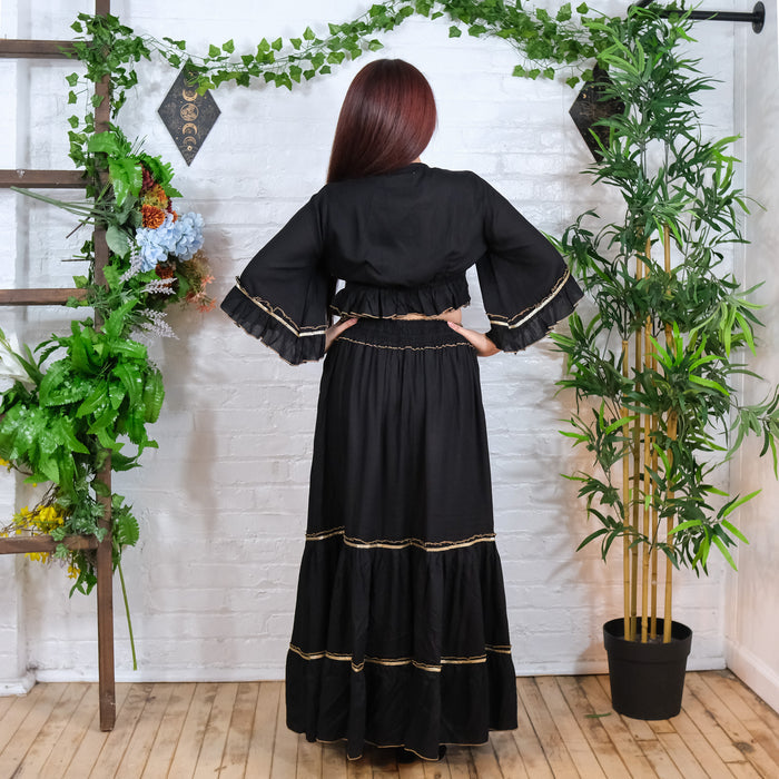 Bohemian Embroidery Skirt with Ruffle Sleeve Top