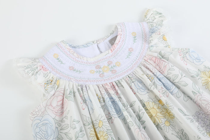 Bouquet Floral Smocked Bishop Dress - Lil Cactus