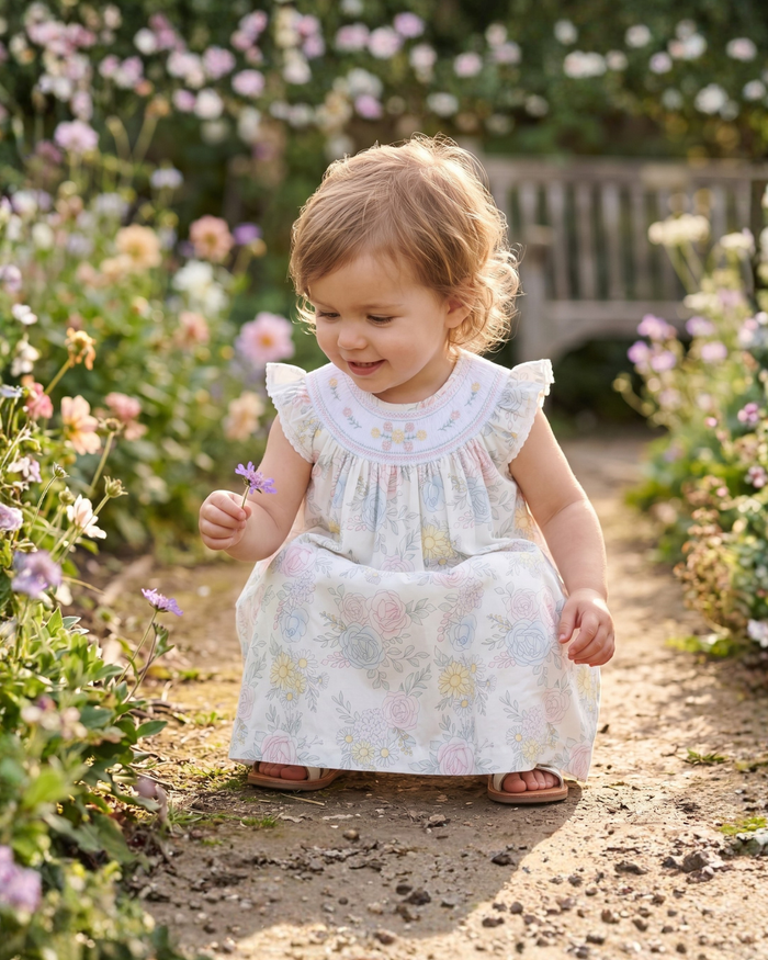 Bouquet Floral Smocked Bishop Dress - Lil Cactus