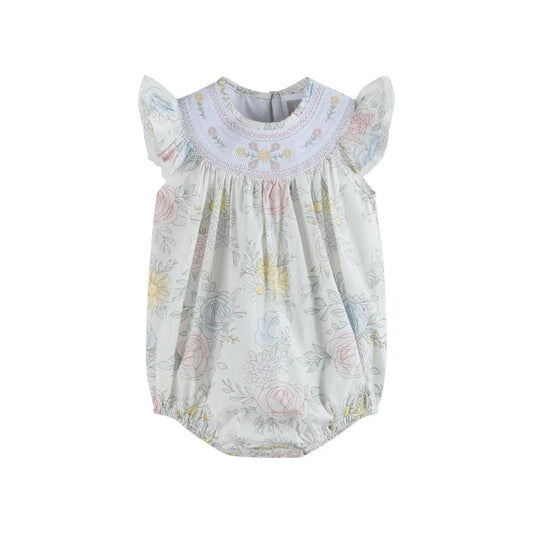 Bouquet Floral Smocked Flutter Romper - Lil Cactus