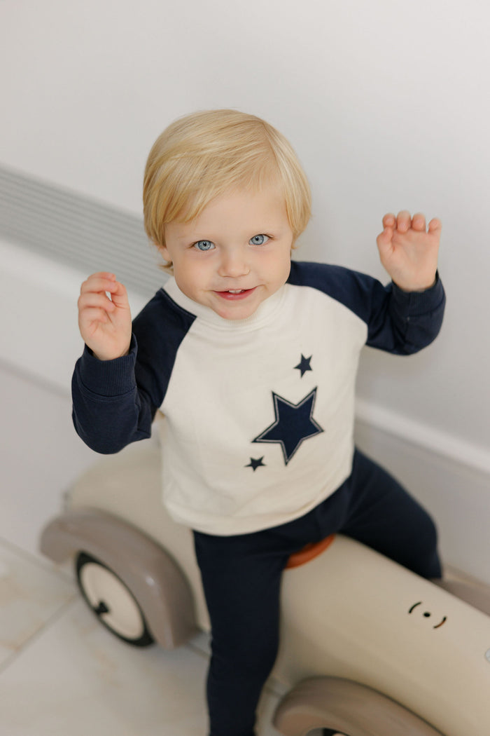 Boys 2 Piece Set – Ivory/Blue – Heart & Star