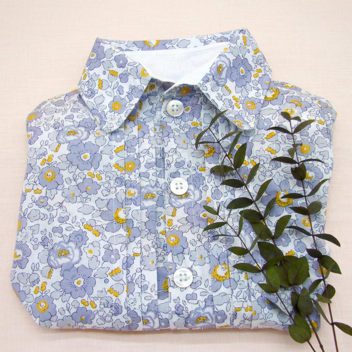 Boys Liberty London Ditsy Floral Cotton Shirt, Mustard Grey White Long Sleeve Top