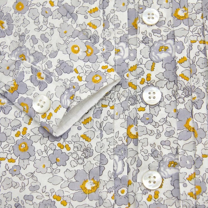 Boys Liberty London Ditsy Floral Cotton Shirt, Mustard Grey White Long Sleeve Top