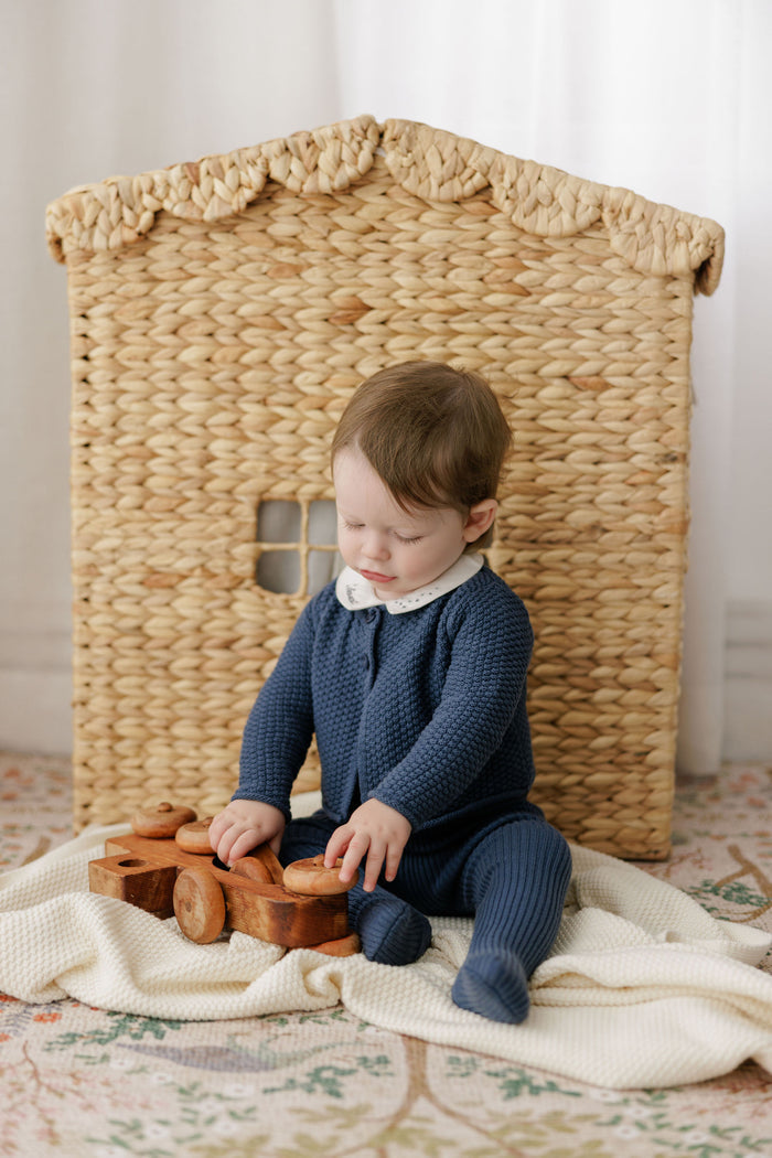 Boys Overalls – Blue – Floral Star Knit