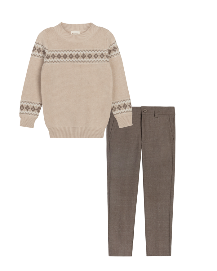 Boys/Girls Pullover– Taupe – Fair Isle
