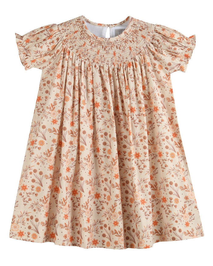 Brown Floral Smocked Bishop Dress - Lil Cactus