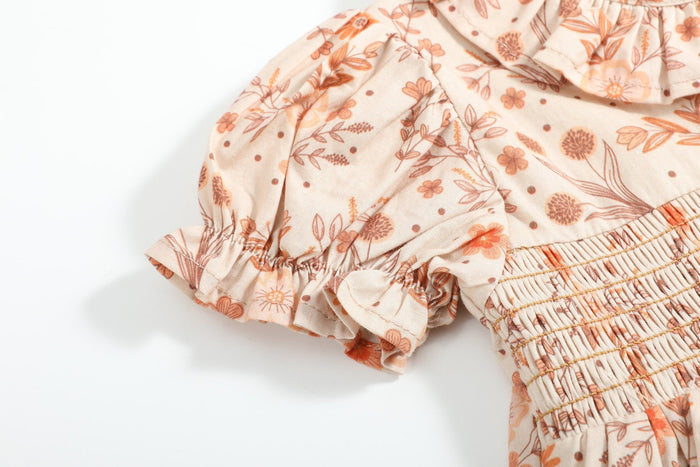 Brown Floral Smocked Dress and Bloomer Set - Lil Cactus
