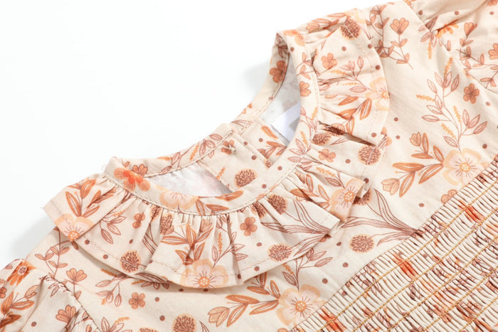 Brown Floral Smocked Dress and Bloomer Set - Lil Cactus