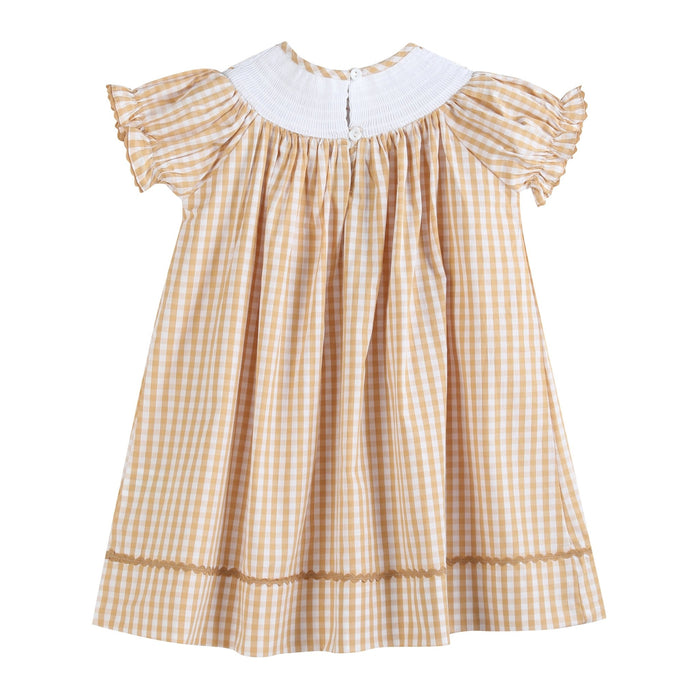 Brown Gingham Football Smocked Bishop Dress - Lil Cactus