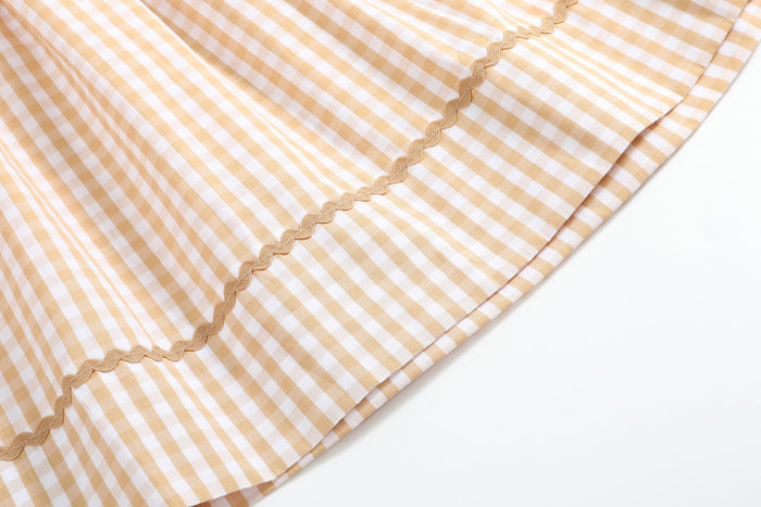 Brown Gingham Football Smocked Bishop Dress - Lil Cactus