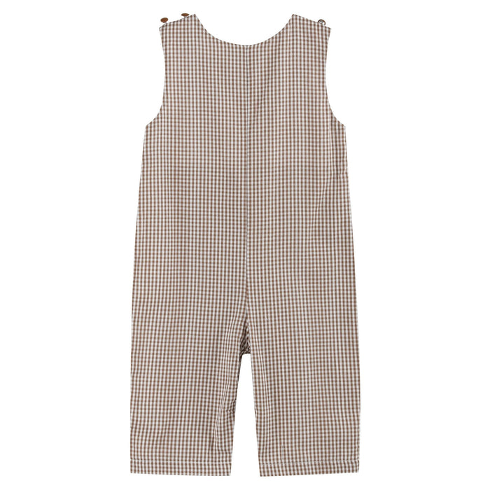 Brown Gingham Pumpkin and Corn Tractor Smocked Overalls - Lil Cactus