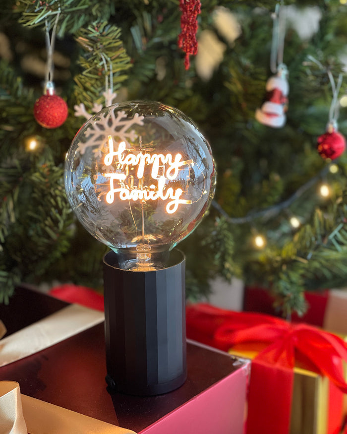 Bulb HAPPY FAMILY Amber with Base Table Lamp PORTABLE Black