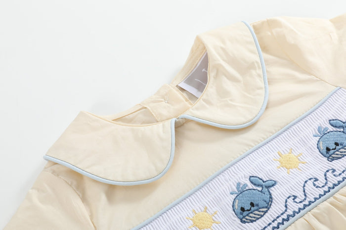 Buttercream Yellow Whale Smocked Collared Romper - Lil Cactus