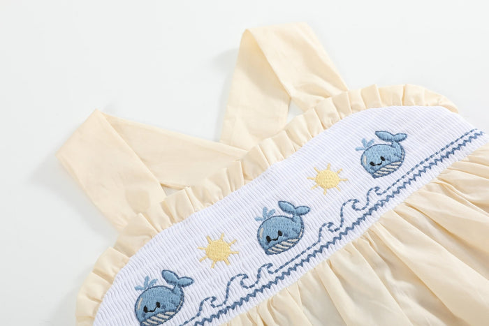 Buttercream Yellow Whale Smocked Dress - Lil Cactus