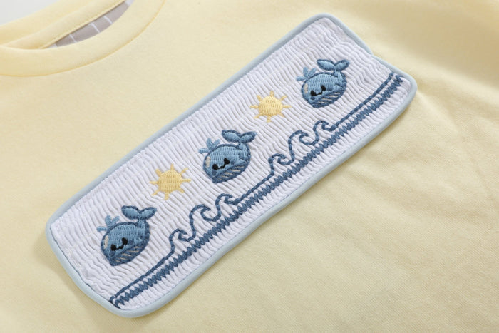 Buttercream Yellow Whale Smocked Shirt and Shorts Set - Lil Cactus