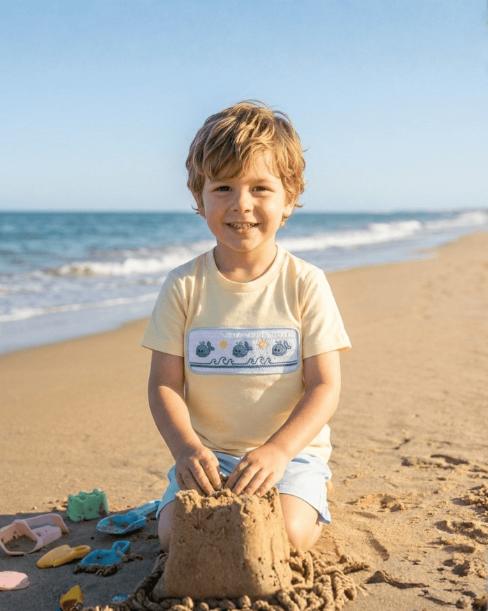Buttercream Yellow Whale Smocked Shirt and Shorts Set - Lil Cactus
