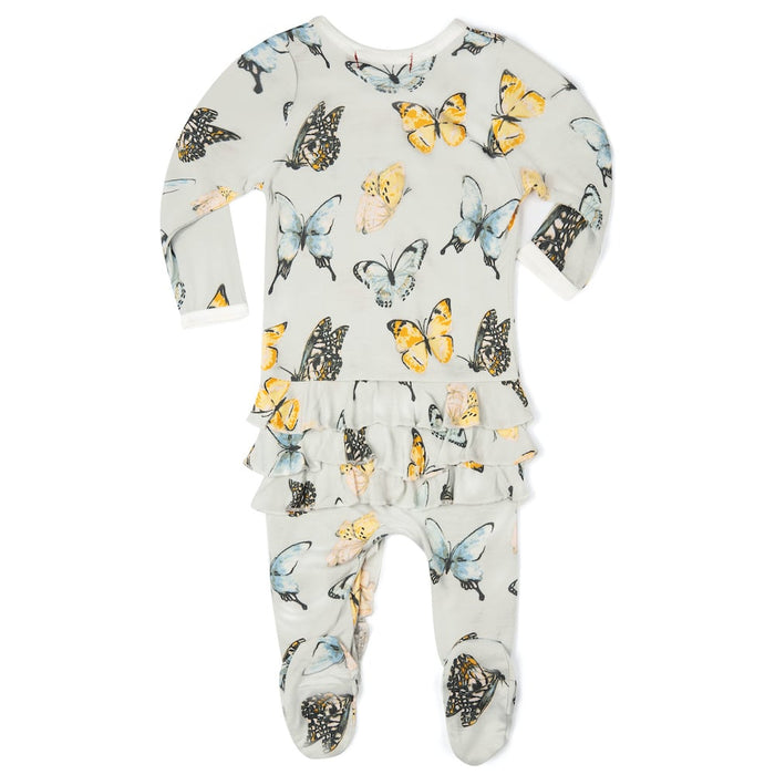 Butterfly Bamboo Ruffle Zipper Footed Romper - Babies in Bloom