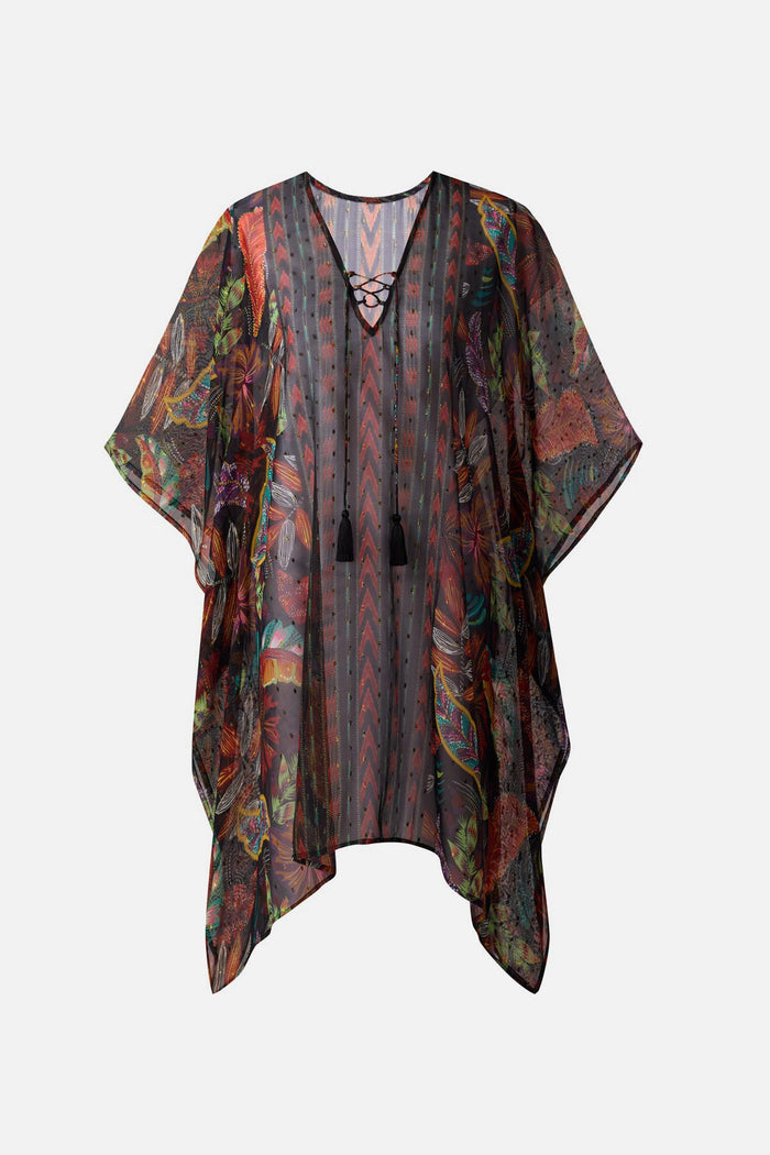 Multicolored floral printed caftan swim cover up