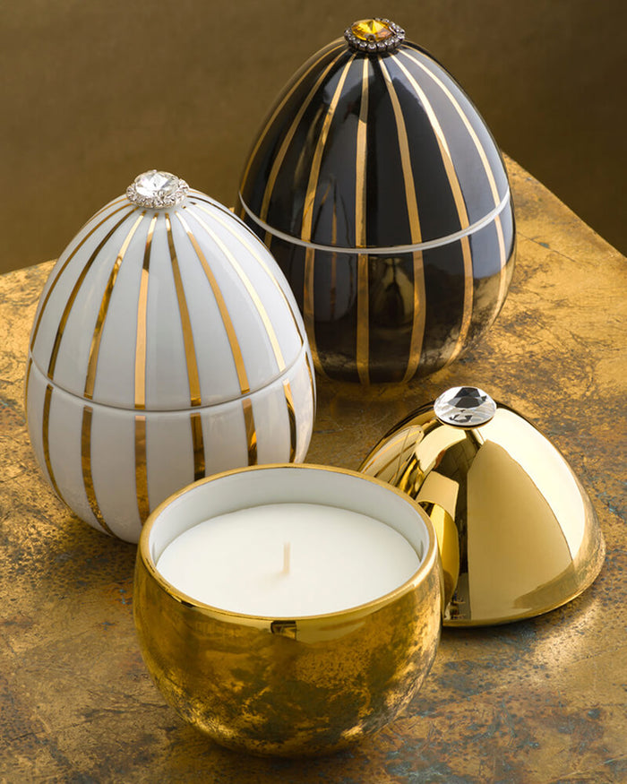 Candle in Ceramic Egg BOIS DE ROUSSIE GOLD 200gr 5.12 diam. x 6.5 in