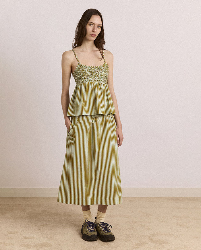 Caspia Volume Midi Skirt - Basil Stripe