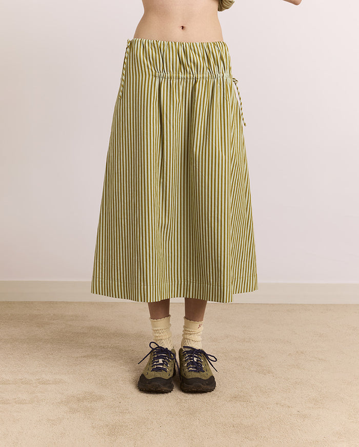 Caspia Volume Midi Skirt - Basil Stripe