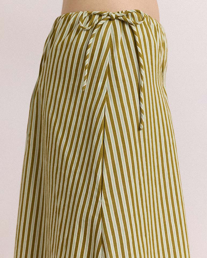 Caspia Volume Midi Skirt - Basil Stripe