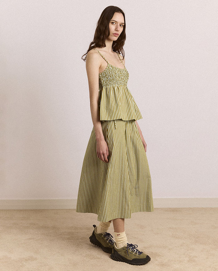 Caspia Volume Midi Skirt - Basil Stripe
