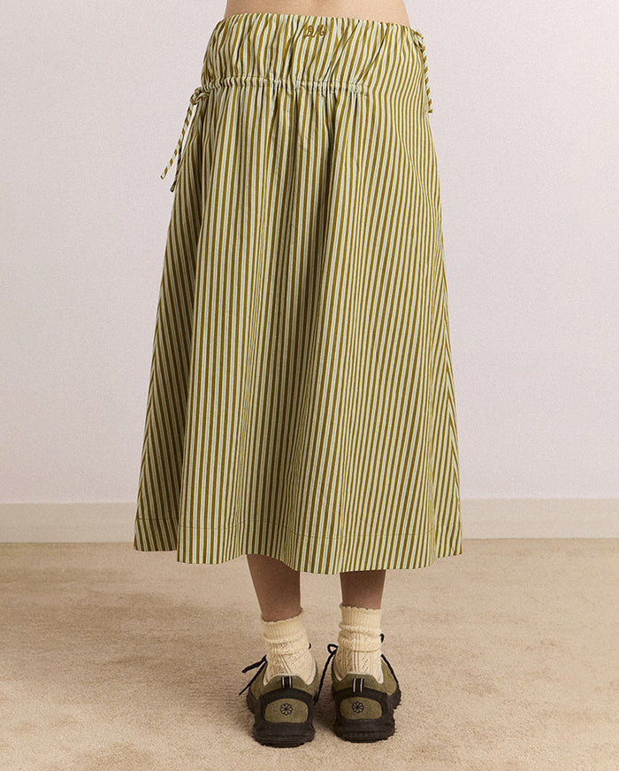 Caspia Volume Midi Skirt - Basil Stripe