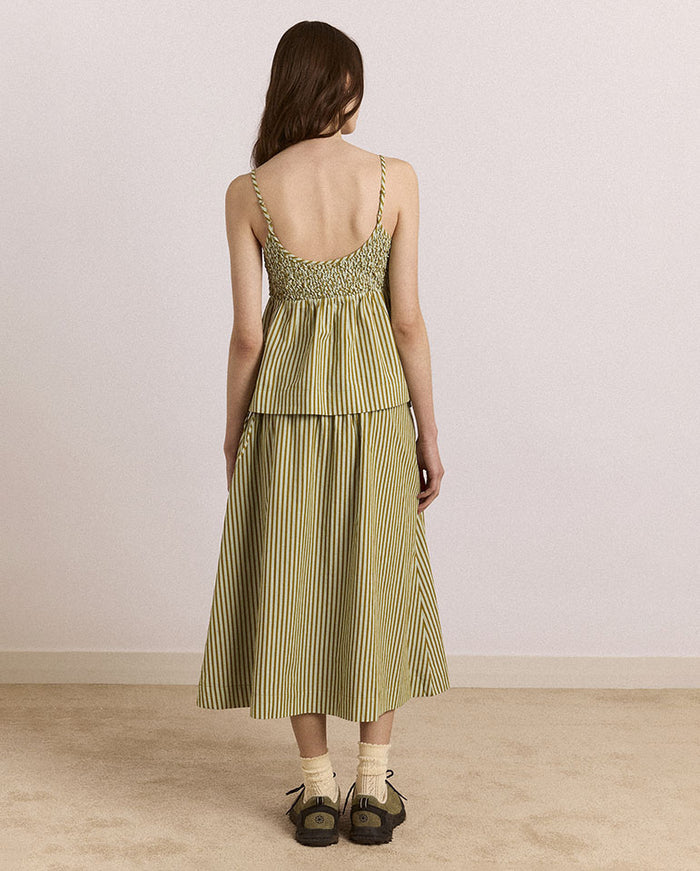 Caspia Volume Midi Skirt - Basil Stripe