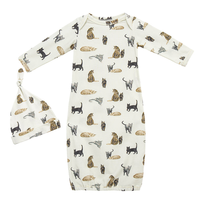 Cat Cotton Stretch Newborn Gown & Hat Set - Babies in Bloom