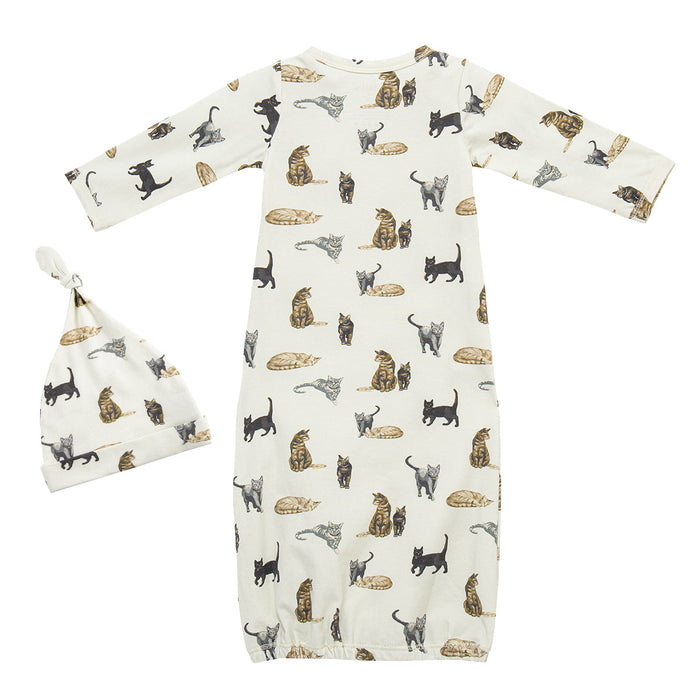 Cat Cotton Stretch Newborn Gown & Hat Set - Babies in Bloom