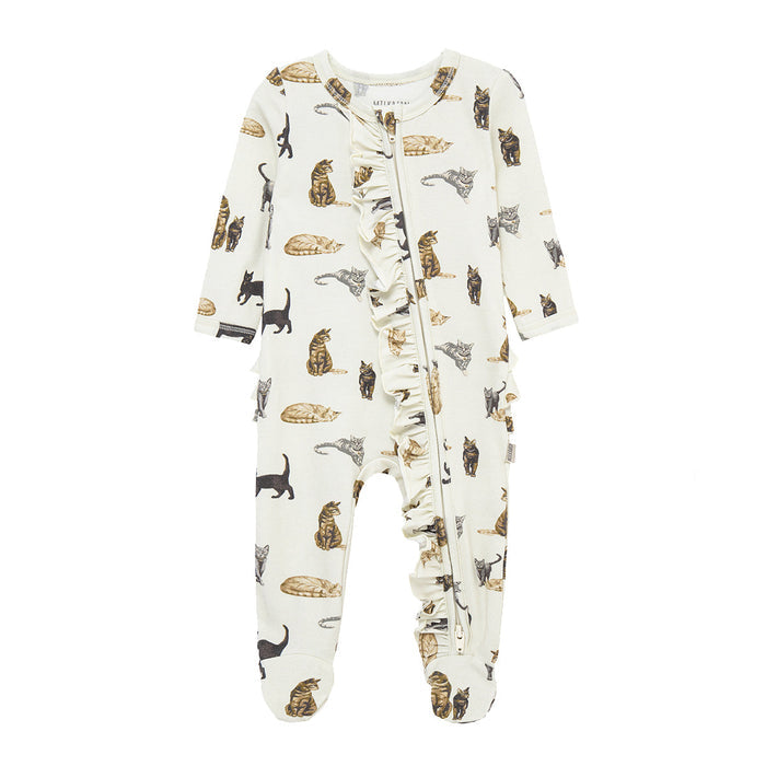 Cat Cotton Stretch Ruffle Footed Romper - Babies in Bloom