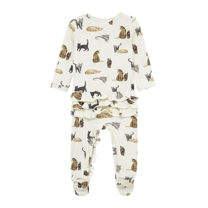 Cat Cotton Stretch Ruffle Footed Romper - Babies in Bloom