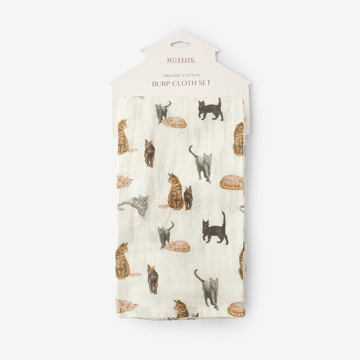 Cat Organic Cotton Two-Piece Burp Cloth Set - Babies in Bloom