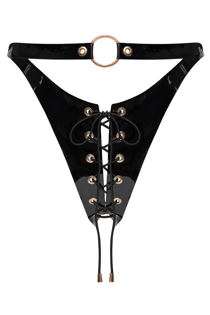 CatWoman black open thongs by Secret Room