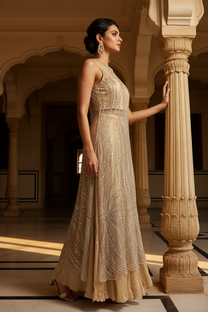 Champagne Gold Sequin Tunic & Palazzo Set