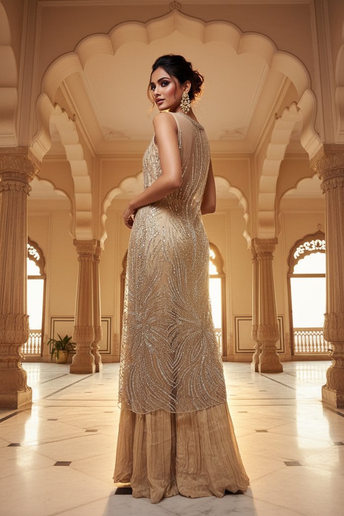 Champagne Gold Sequin Tunic & Palazzo Set