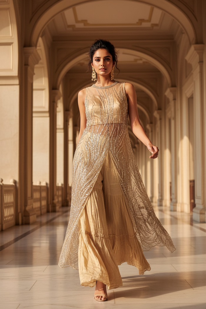 Champagne Gold Sequin Tunic & Palazzo Set