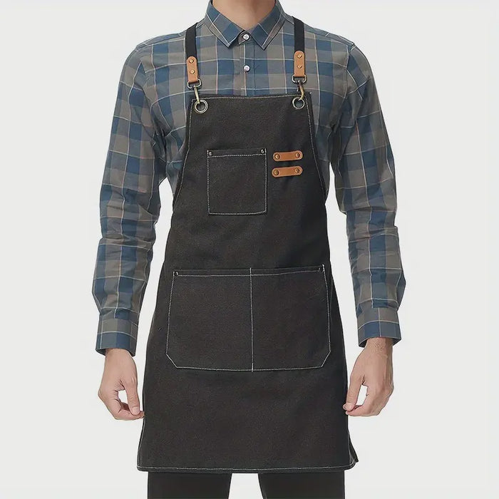 Chef Canvas Apron With Crossed Shoulder Straps, Black
