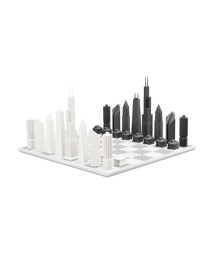 Chess Set Acrylic CHICAGO with Marble Hatch Board