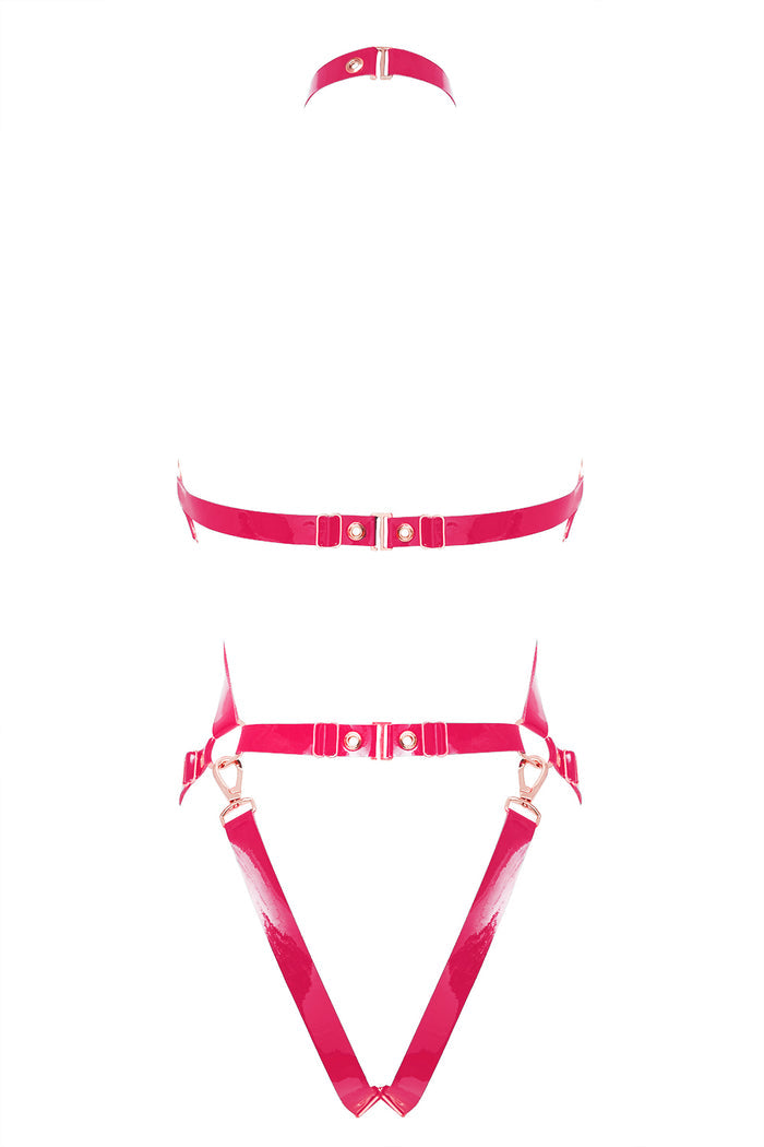 Chessly Shibari Fuchsia open bodysuit by Secret Room