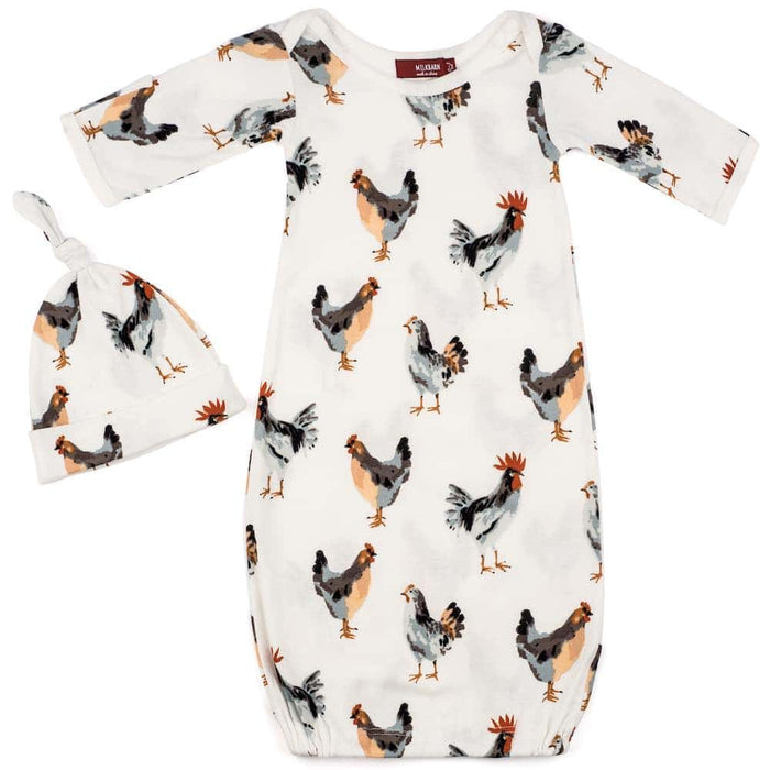 Chicken Organic Cotton Newborn Gown & Hat Set - Babies in Bloom