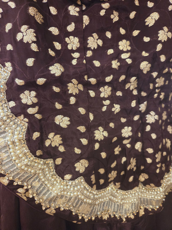 Chocolate Brown Backless Indowestern Set
