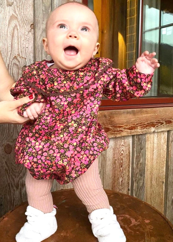 CHRISTMAS Liberty Bubble Romper: Long Sleeve, Ruffle Collar Playsuit