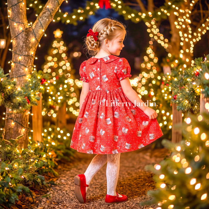 CHRISTMAS Liberty London Dress, Handmade Children-wear, Sustainable Clothing, Customised Personalised Outfits, Peter-Pan Collared Gown