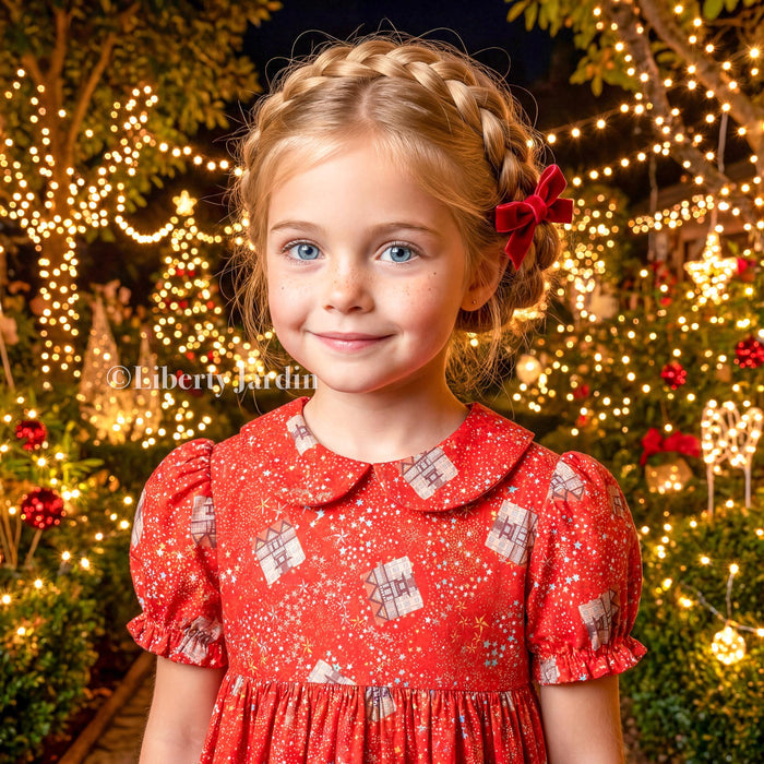 CHRISTMAS Liberty London Dress, Handmade Children-wear, Sustainable Clothing, Customised Personalised Outfits, Peter-Pan Collared Gown