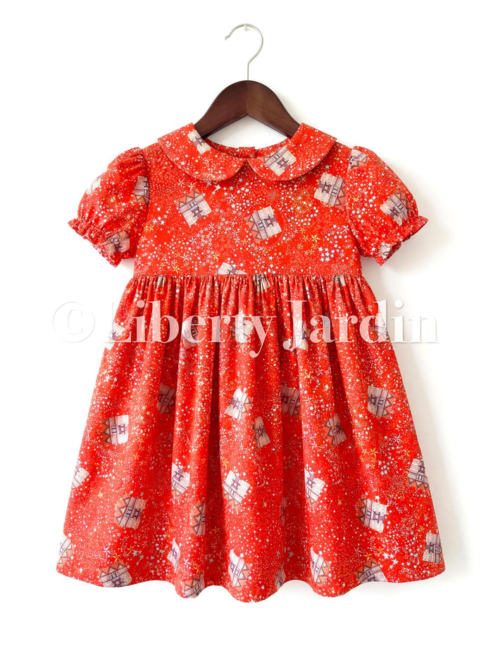 CHRISTMAS Liberty London Dress, Handmade Children-wear, Sustainable Clothing, Customised Personalised Outfits, Peter-Pan Collared Gown