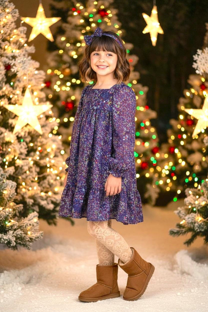 CHRISTMAS Liberty London Dress: Long Puffy Sleeve, Square Neck Tiered Dress